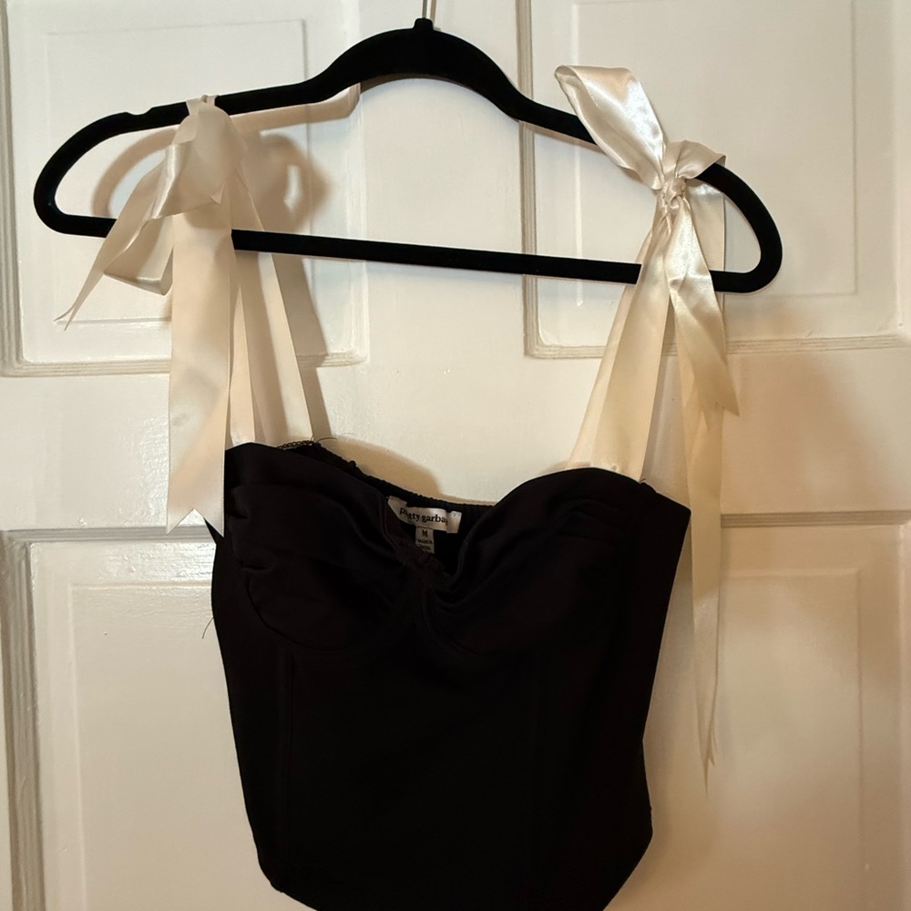 Elegant Black Corset Top with Satin Ties